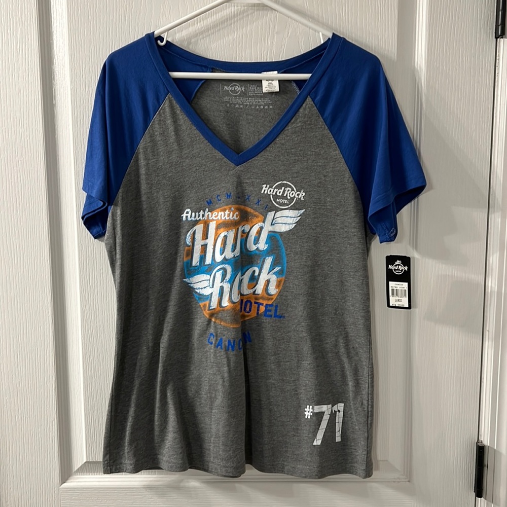Super Cute v neck Hard Rock t shirt brand new with tags. Size Large. Paid $34